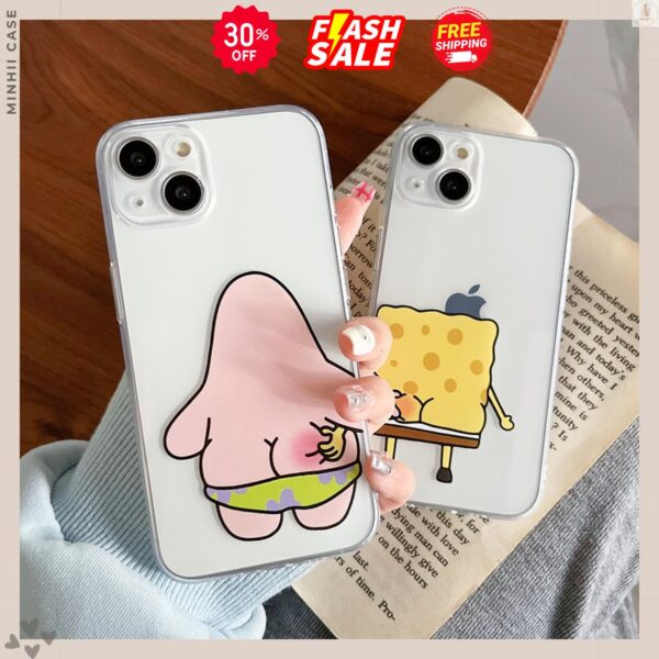 Ốp lưng iphone trong suốt dành cho cặp đôi patrick và spongebob dễ thương