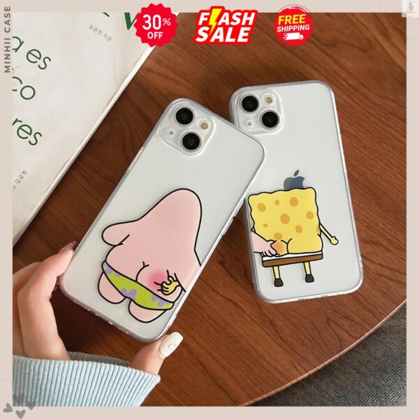 Ốp lưng iphone trong suốt dành cho cặp đôi patrick và spongebob dễ thương - Image 5