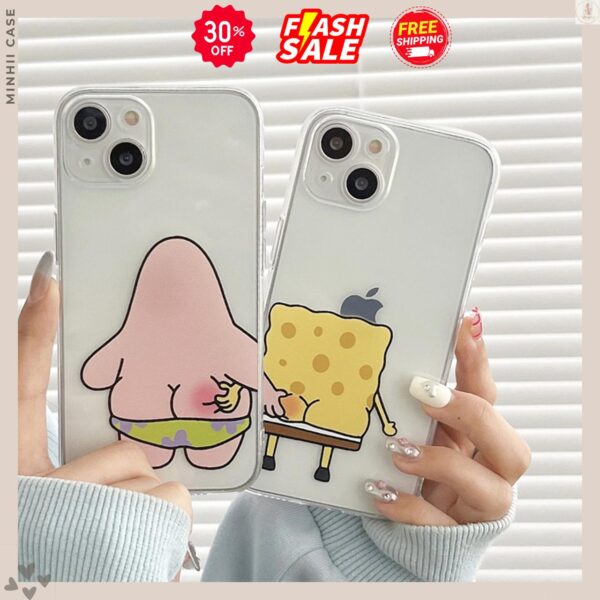 Ốp lưng iphone trong suốt dành cho cặp đôi patrick và spongebob dễ thương - Image 6